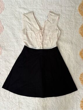 SANDRO PARIS Cream Black Silk Cotton A-Line Sleeveless Lace Dress 3/US 8 M/L
